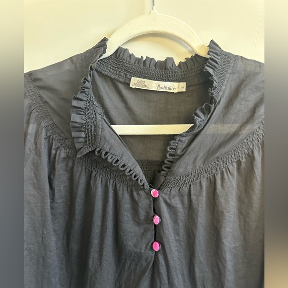 ❤️ Solitaire Los Angeles  Blouse with Floral Hem NWOT 100% French Cotton Large - Picture 4 of 10
